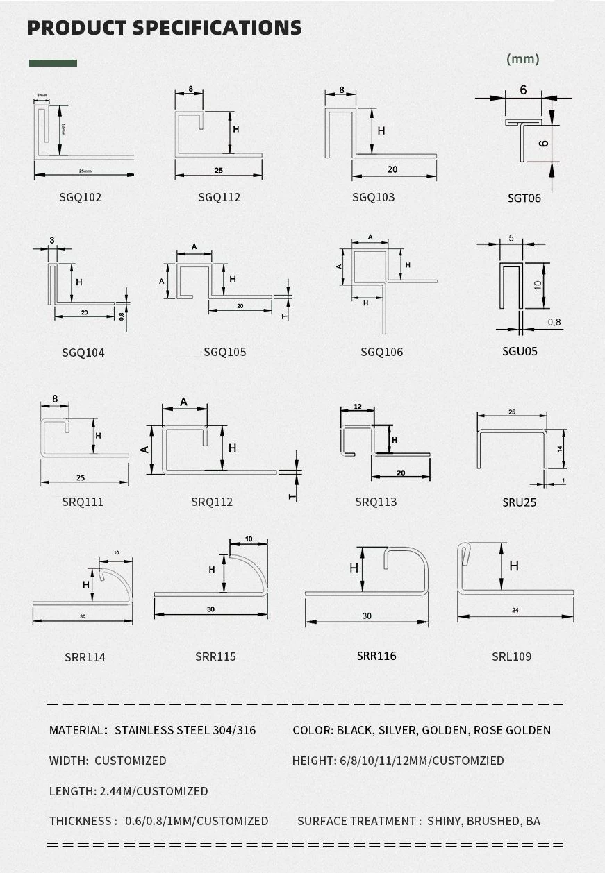 5 tile profile trim decorative strips
